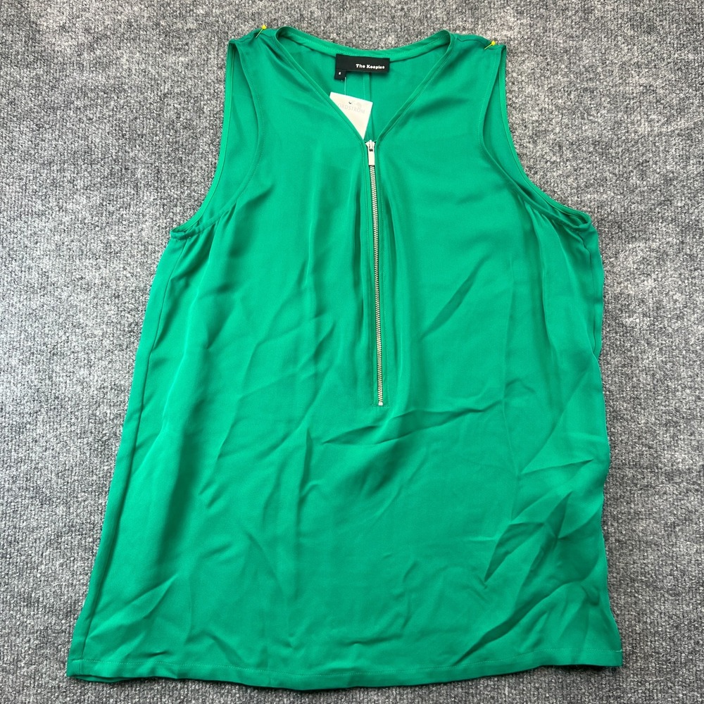 The Kooples Georgette Top Women S Green Silk Sleeveless Classic Career Zip Front